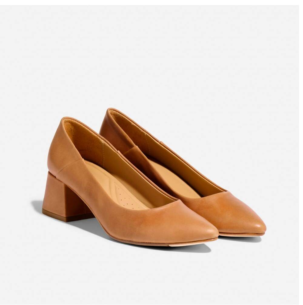 New Nisolo Fiorela Go-To Mid Heel Pump Heels Almond Leather